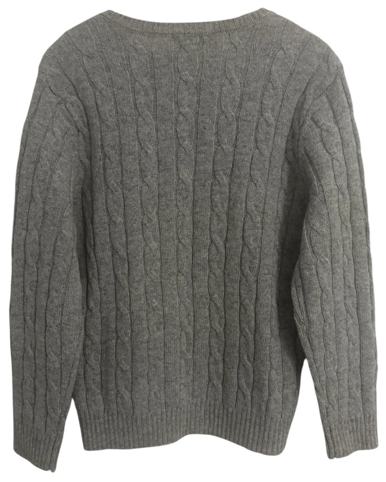 Cardigã suéter vintage Appleseed's Petites botão para cima cinza malha de cabo 100% lã-PXL - Imagem 2 de 4