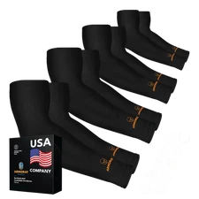 Basketball Arm Sleeves (4-Pairs) Black, SPF 50 Sun Protection, Support Quick-Dry