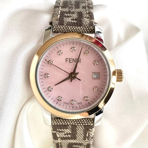 Orologio Fendi 2100L Analogico Quarzo Donna Zucca Rosa Conchiglia 11P Diamante Vintage 28580