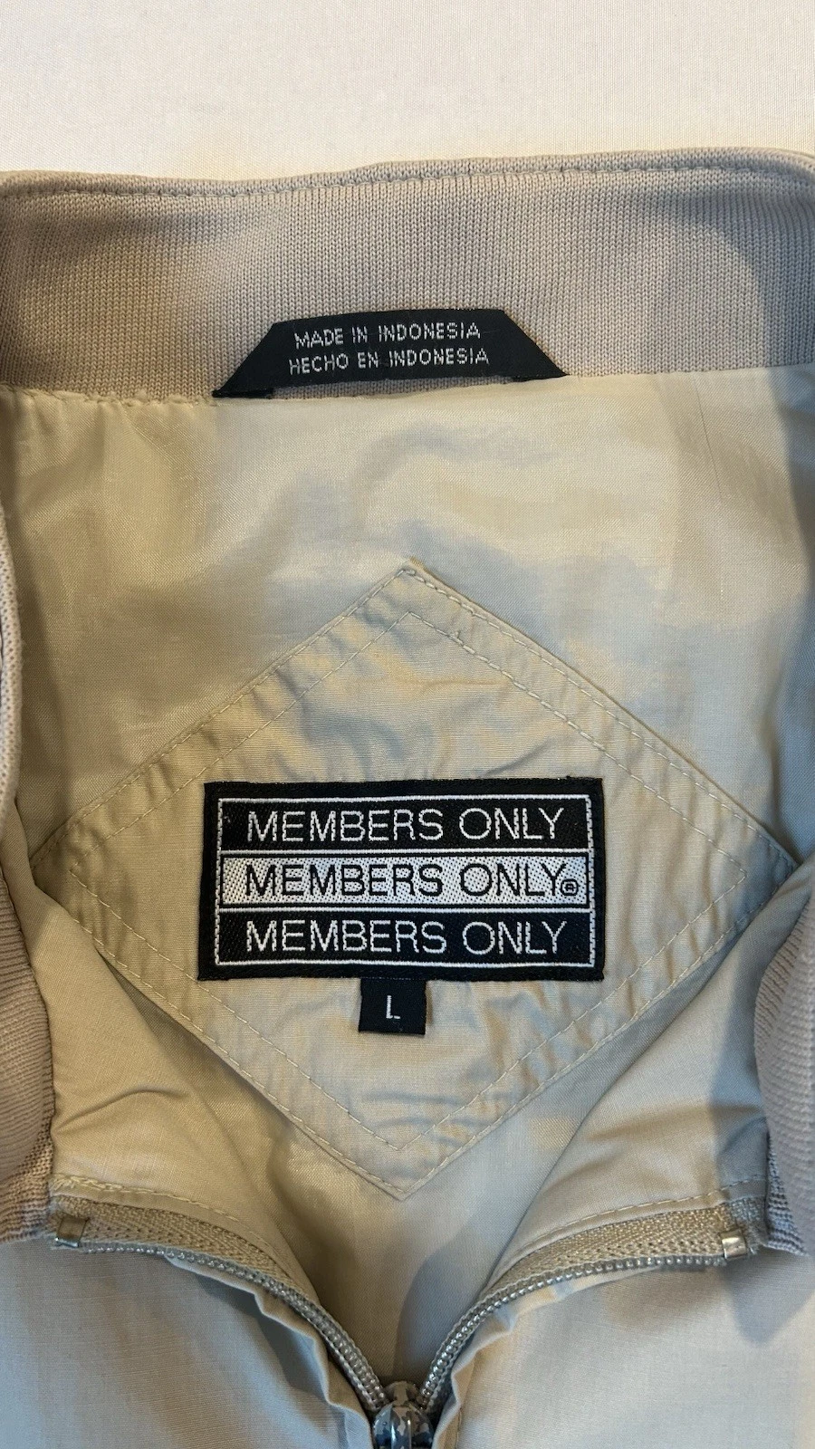 Vintage Members Only Jacket Tan Beige Mens Large Full Zip Epaulettes image 3