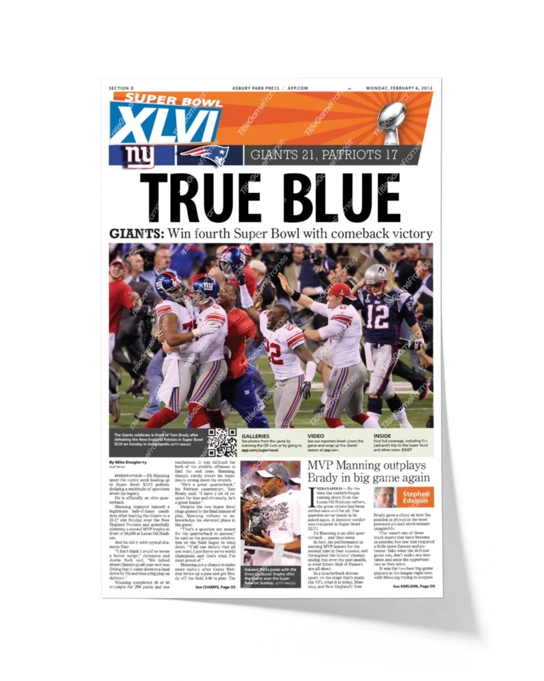 2012 New York Giants framed Super Bowl newspaper front cover print Eli Manning - Image 3 of 4