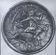 David Kills A Bear, 7th c. Byzantine Silver Plate, Magic Lantern Glass Slide