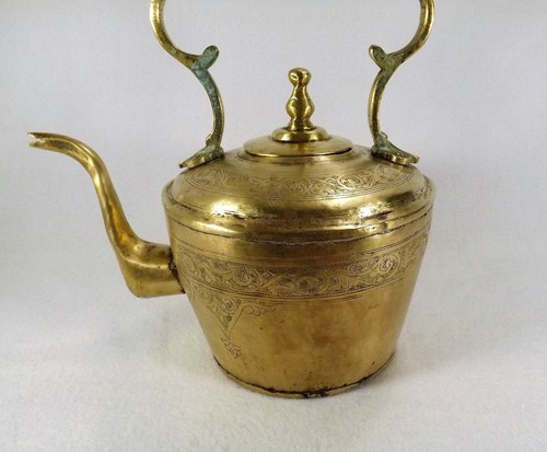 Vtg. Solid Brass Handmade Teapot Kettle Hammered Decoration Riveted Gooseneck - Picture 6 of 12
