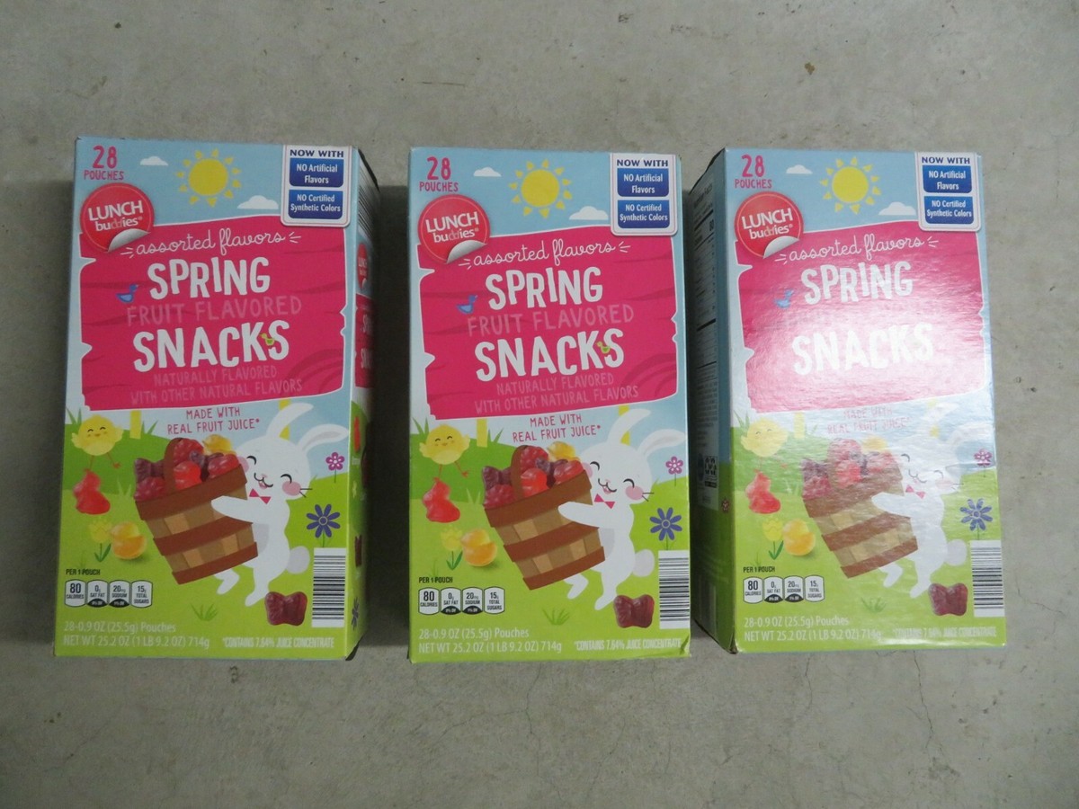 3) Box Lot Lunch Buddies Spring Fruit Flavored Snacks 28