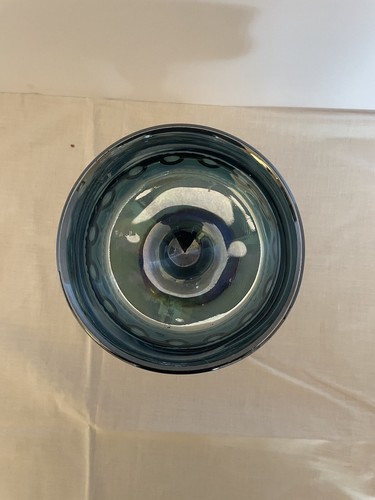 VINTAGE INDIANA GLASS BLUE CARNIVAL " WEDDING BOWL " THUMBPRINT KING'S CROWN - Picture 2 of 6