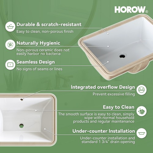 20x15'' Rectangular Undermount Bathroom Sink Vitreous Ceramic Lavatory White - Bild 4 von 9