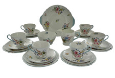 Shelley Richmond shape 27pc teaset iconic 'Wild Flowers' blue trim Mid 20th Cent