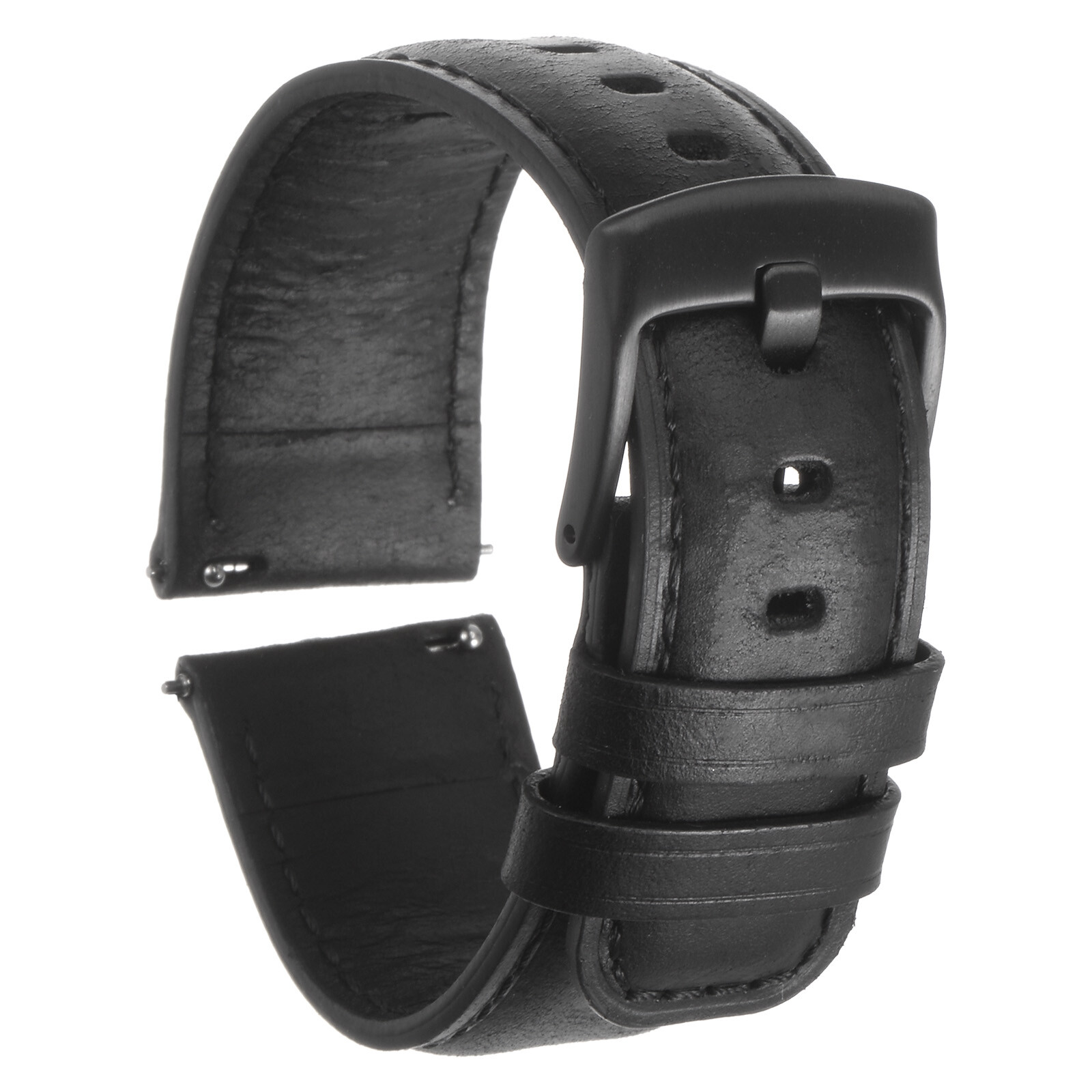 Quick Release Genuine Leather Watch Band 22mm Width Black Black
