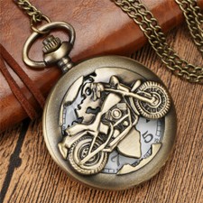Hollow 3D Motorcycle Quartz Pocket Watch Necklace Chain Gift Reloj De Bolsillo