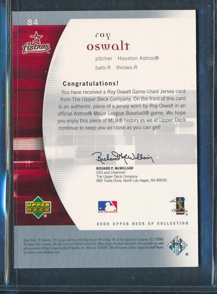 2005 Upper Deck SP Authentic Materials GU Jersey Relic #84: ROY OSWALT /199 - Image 2 of 2
