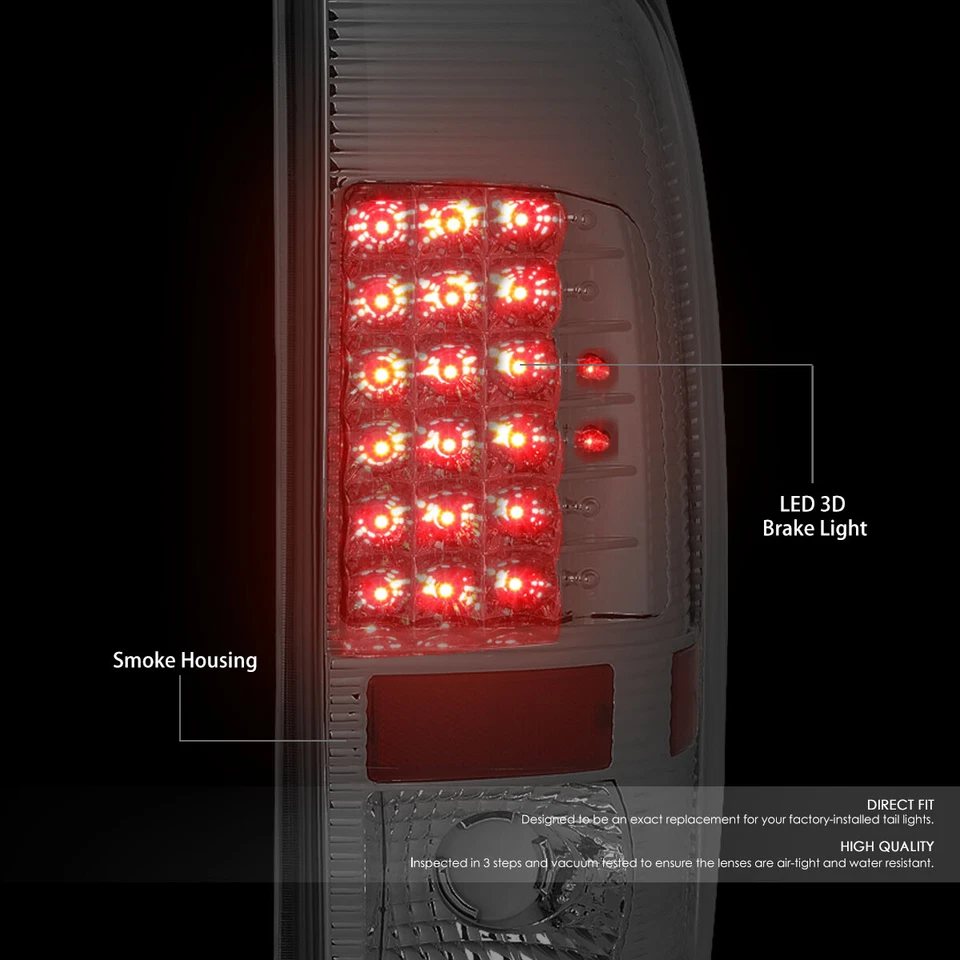 PARA 08-16 SUPER DUTY F250-550 CROMO LED LUZ TRASERA LENTE AHUMADA LÁMPARA FRENO TRASERO Foto 2 de 4