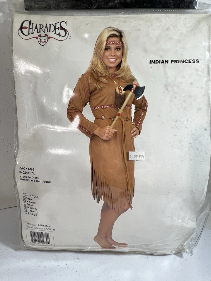 Adult Indian Princess Lady Costume Medium Suede Native American Halloween Medium - Image 2 of 4