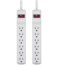 AmazonBasics 6-Outlet Surge Protector Power Strip 2-Pack 200 Joule - White