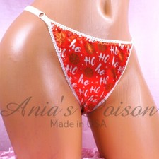 Christmas SATIN sissy ladies panties Adjustable Red Naughty HO HO triangle thong