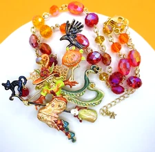 Kirks Folly Divine Diva Witch Halloween Pin Pendant Beaded Necklace