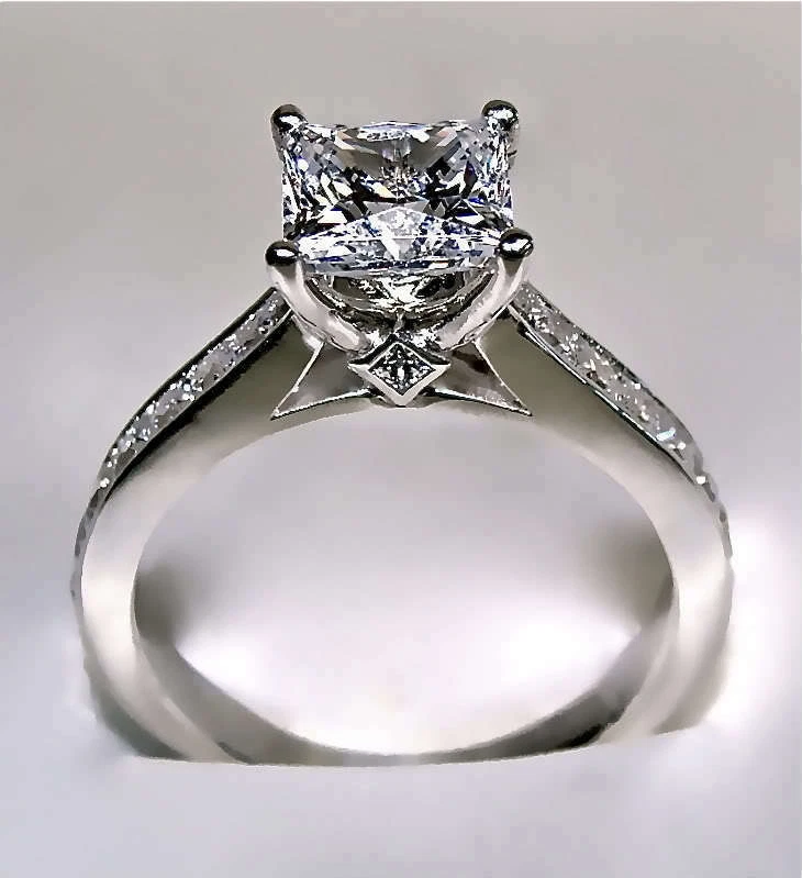 2Ct White Princess Cut CZ Pave Set Engagement Wedding Ring Solid 14K White Gold - Image 4 of 4