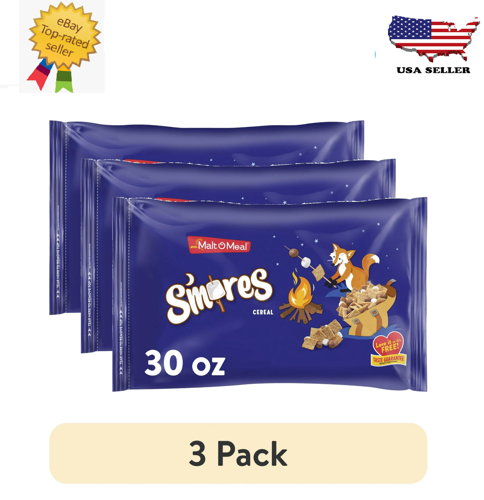 Cereal Malt-O-Meal S'mores - Paquete de 3 (bolsas resellables de 30 oz) - Deliciosamente dulce