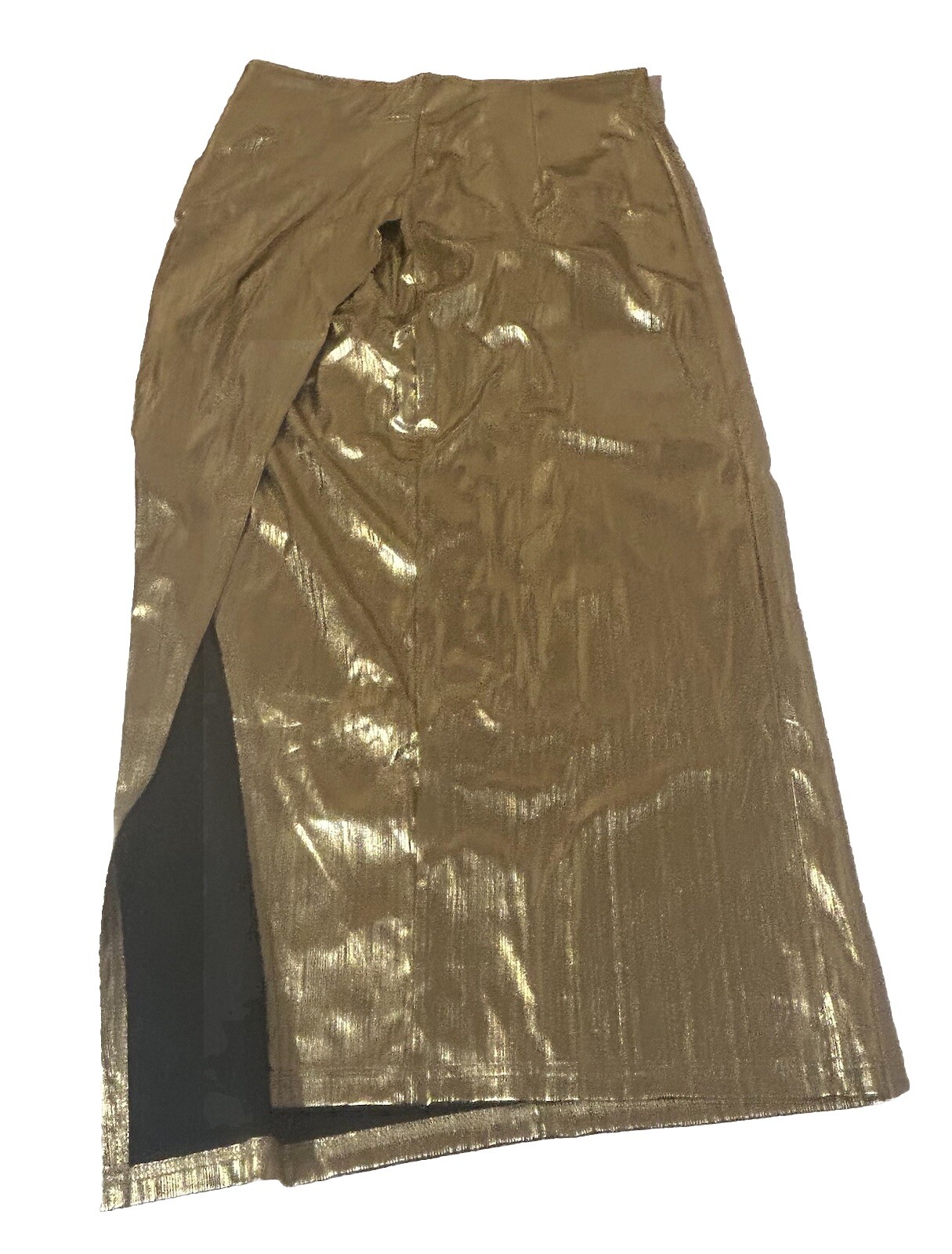 Shein maxi skirt Gold Shimmer Women Large 30x35 Side Front Slit Zipper Back-image