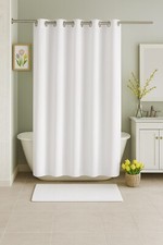 EZ-ON Shower Curtain with Built in Hooks White Hexagon