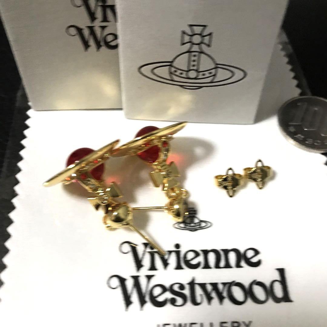 Vivienne Westwood Earrings Tiny Orb Gold Red NO BOX Vivienne Westwood Earrings Tiny Orb Gold Red NO BOX