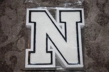 Vintage School Letterman Varsity chenille Letter N Sports sew on patch WHITE