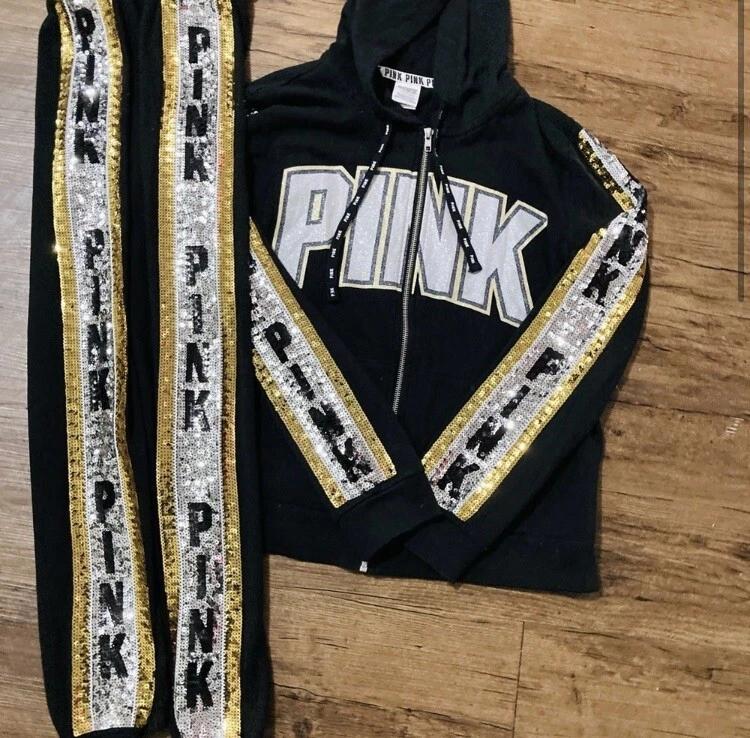 Victoria s Secret Pink Bling Hoodie HTF Sequins Joggers S outfit set