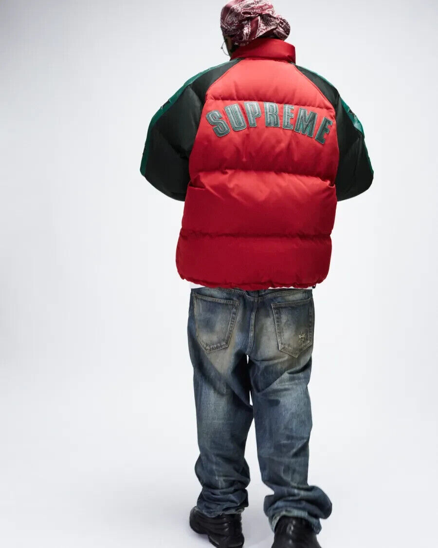 Supreme FW23 Star Sleeve Poly Down Puffer Logo Jacket Red Supreme FW23 Star Sleeve Poly Down Puffer Logo Jacket Red