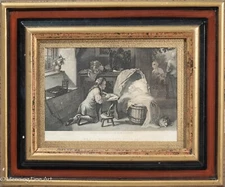 Beautiful Antique Engraving of Family with New Baby Lovely 19th Century Victoria