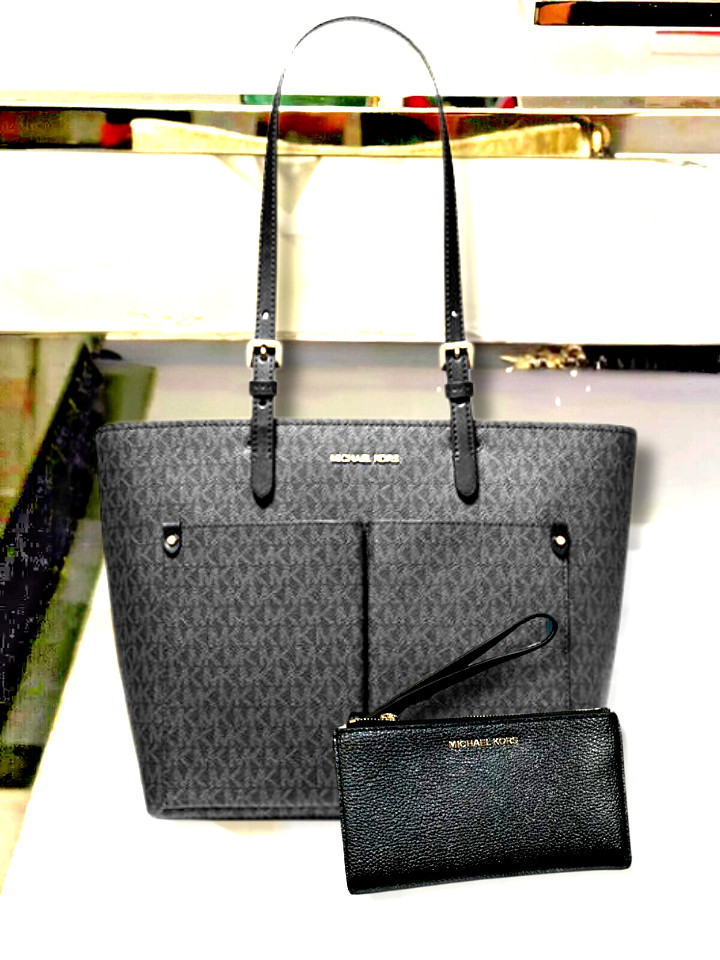 Michael Kors MK Medium Bag Purse Handbag Shoulder Black Tote +