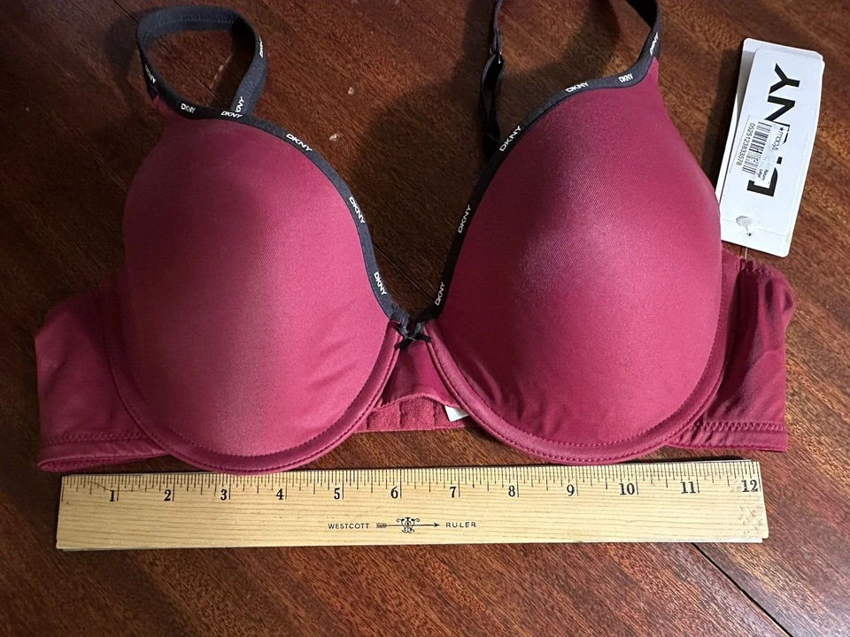Camiseta DKNY Logo Heritage Perfect Everyday Demi Bra 453263 Talla 36D Nueva con Etiquetas Vino Foto 2 de 4