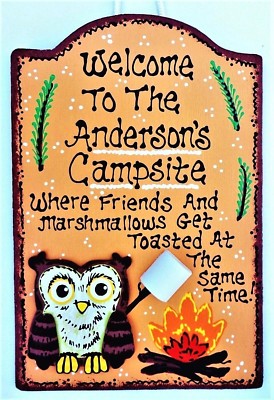  Personalize OWL WELCOME CAMPSITE Decor Camping Camper Cabin Tent Camp Plaque