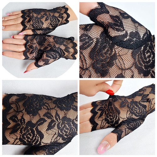 Verano Mujeres Guantes de Encaje Protección Solar Conducción Sin dedos Boda Novia Guantes - Imagen 12 de 16