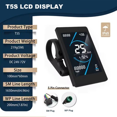 E-Bike 24V-72V T5S LCD Display Colour Screen Power Speed Meter Panel Waterproof
