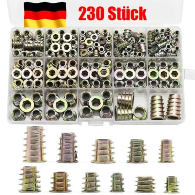 230 Stück Einschraubmutter, Gewindeeinsatz Holz Einschraubmutter M4 M5 M6 M8 M10
