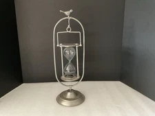 Hourglass 10 Minutes,  Sand, Timer Metal, Silver Color, Bird On Top