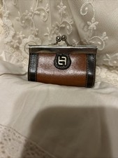 Vintage MADE IN ITALY Genuine Two ToneBrown Leather Small Kisslock Coin Wallet