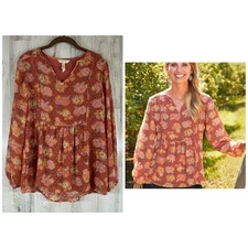 Matilda Jane Womens Botanical Beauty Babydoll Top Size Small Floral Swiss Dot