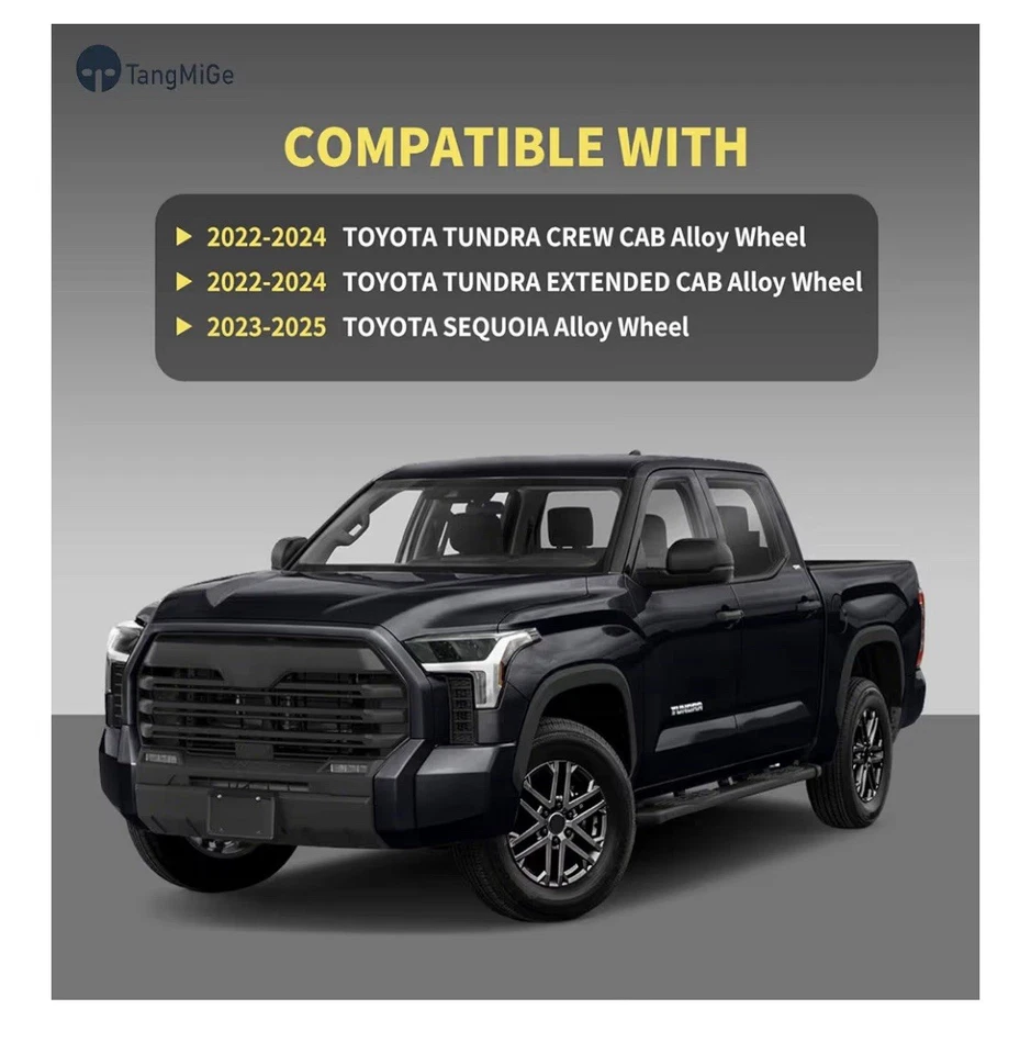 Juego de recubrimientos de rueda negro brillante de 18" para Toyota Tundra/Sequoia SR5 (2022-2024) paquete de 4 Foto 4 de 4