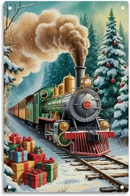 Train Tin Metal Signs Home Décor Vintage Christmas Train print Suitable for room