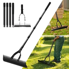 Metal Thatch Rake Heavy Duty 15"Landscape Dethatcher Garden with Adjustable