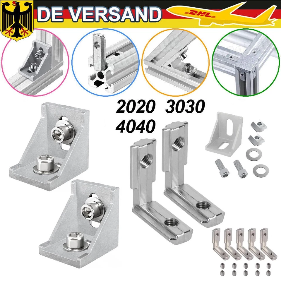 10-80x Innenwinkel Außenwinkel Aluprofil Für 20x20 30x30 40x40 Profilverbinder - Bild 2 von 4