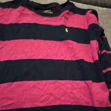 Polo Ralph Lauren Men's Knit Striped Sweater Pink Navy M Logo Pullover Crew Neck