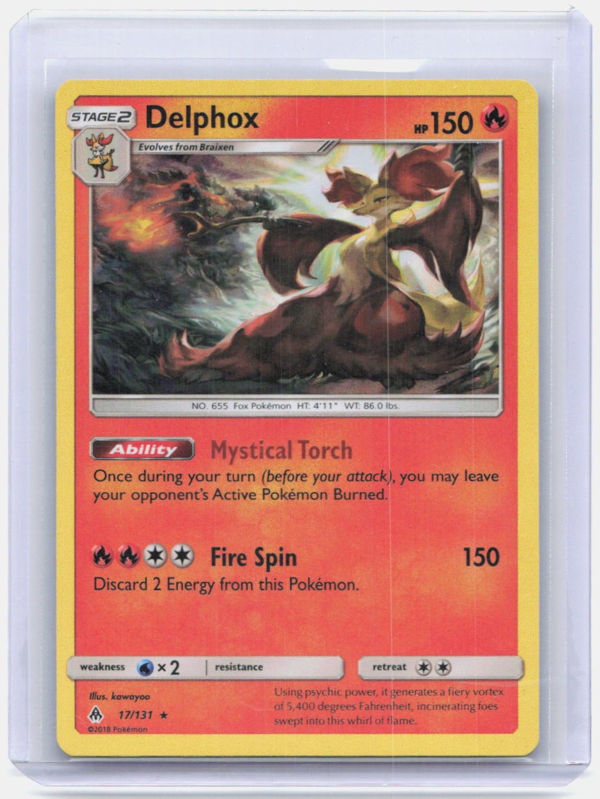 2018 Pokemon Sun & Moon Forbidden Light Delphox #17/131 Holo