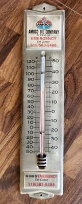 VTG 1950s Amoco Oil Co Emergency Metal Advertising Thermometer USA works Shop