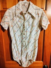 Vintage 1970s Montgomery Ward Nylon Seersucker Size Medium Bodysuit Top