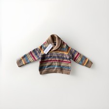 NWT Janie Jack Knit Shawl Collar Fair Isle Grandpa Sweater Size 6-12 Months