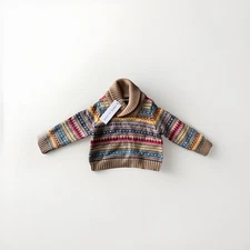 NWT Janie & Jack Knit Shawl Collar Fair Isle Grandpa Sweater Size 6-12 Months