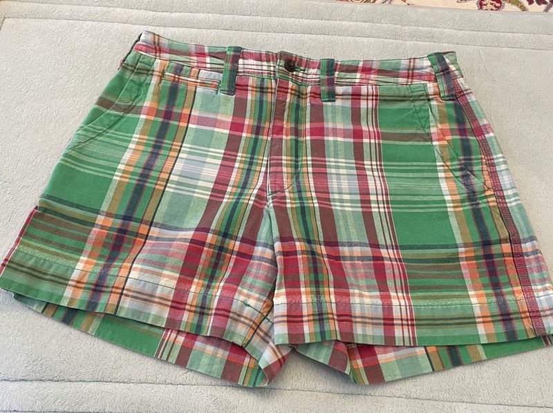 Polo Ralph Lauren Preppy Green Pink Plaid Shorts Linen Blend Sz 2  MSRP $128!
