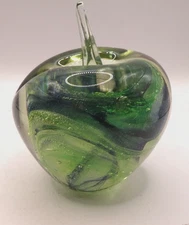VTG Kerry Glass Green Dichroic  Swirl Glass Apple Paperweight Ireland Stunning