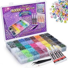 40000 PCS 40 Colors Rhinestones for Bedazzling, 3mm Flatback Resin Gems, Beda...